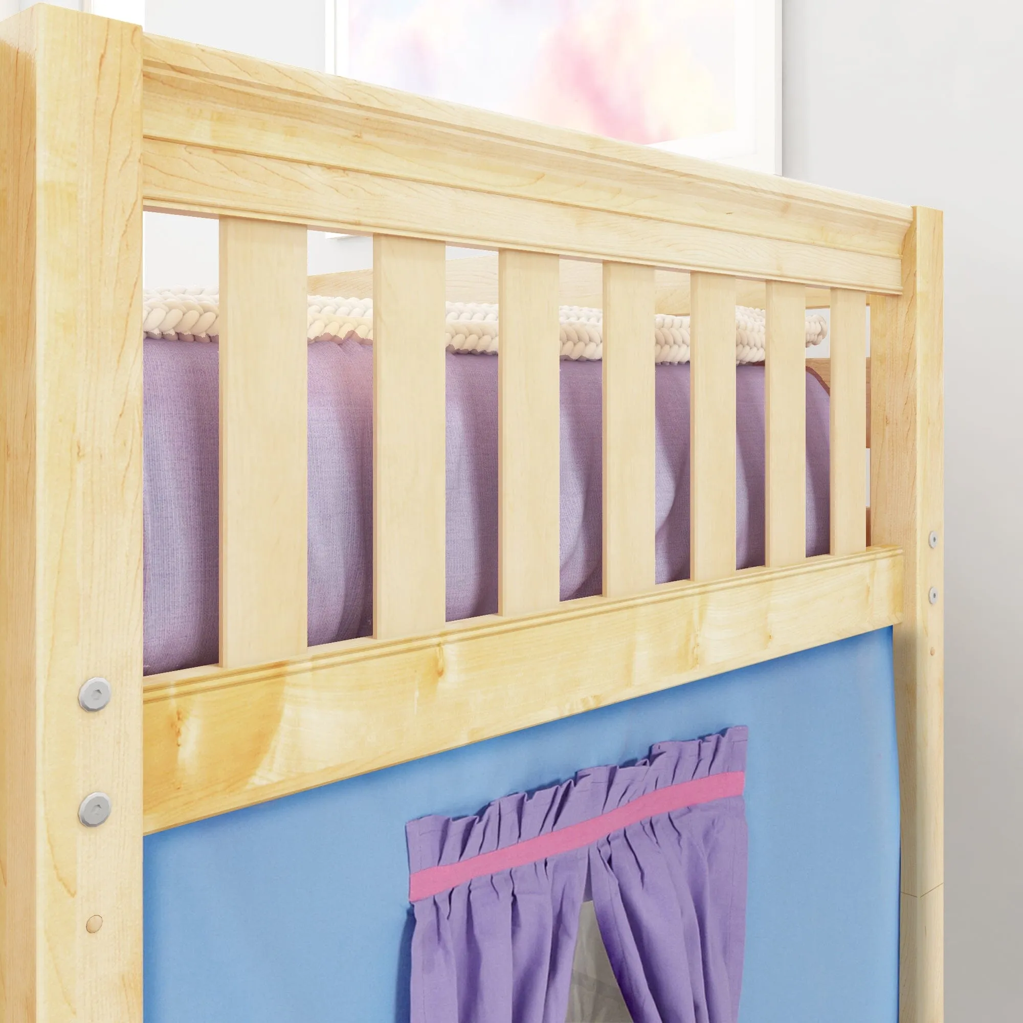 Twin Low Loft Bed with Straight Ladder and Underbed Curtain