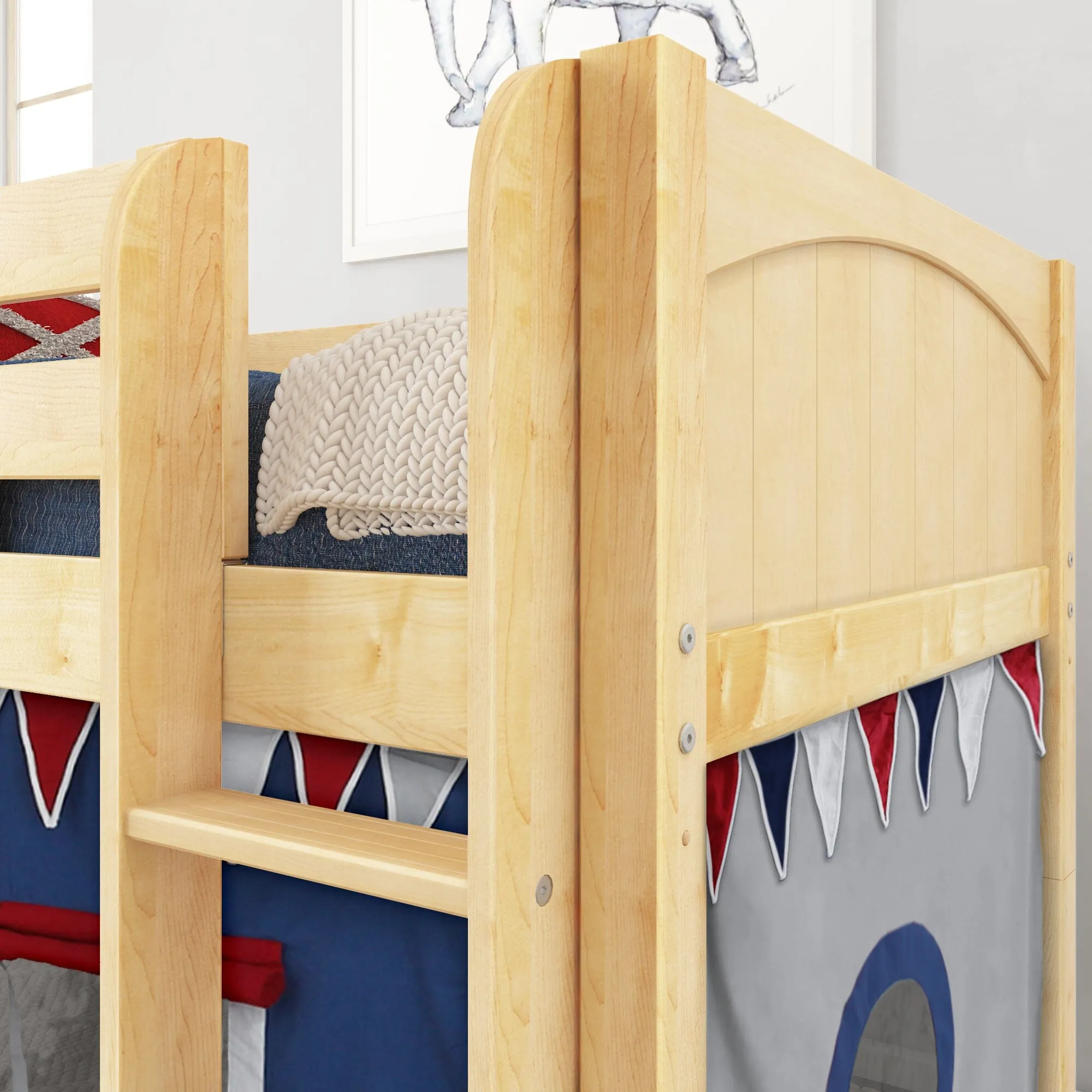 Twin Low Loft Bed with Straight Ladder and Underbed Curtain