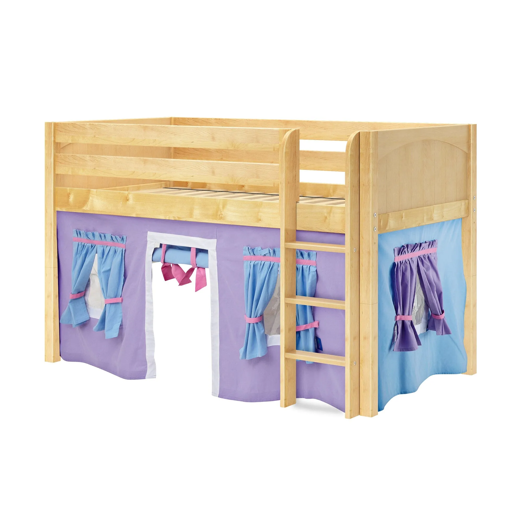 Twin Low Loft Bed with Straight Ladder and Underbed Curtain