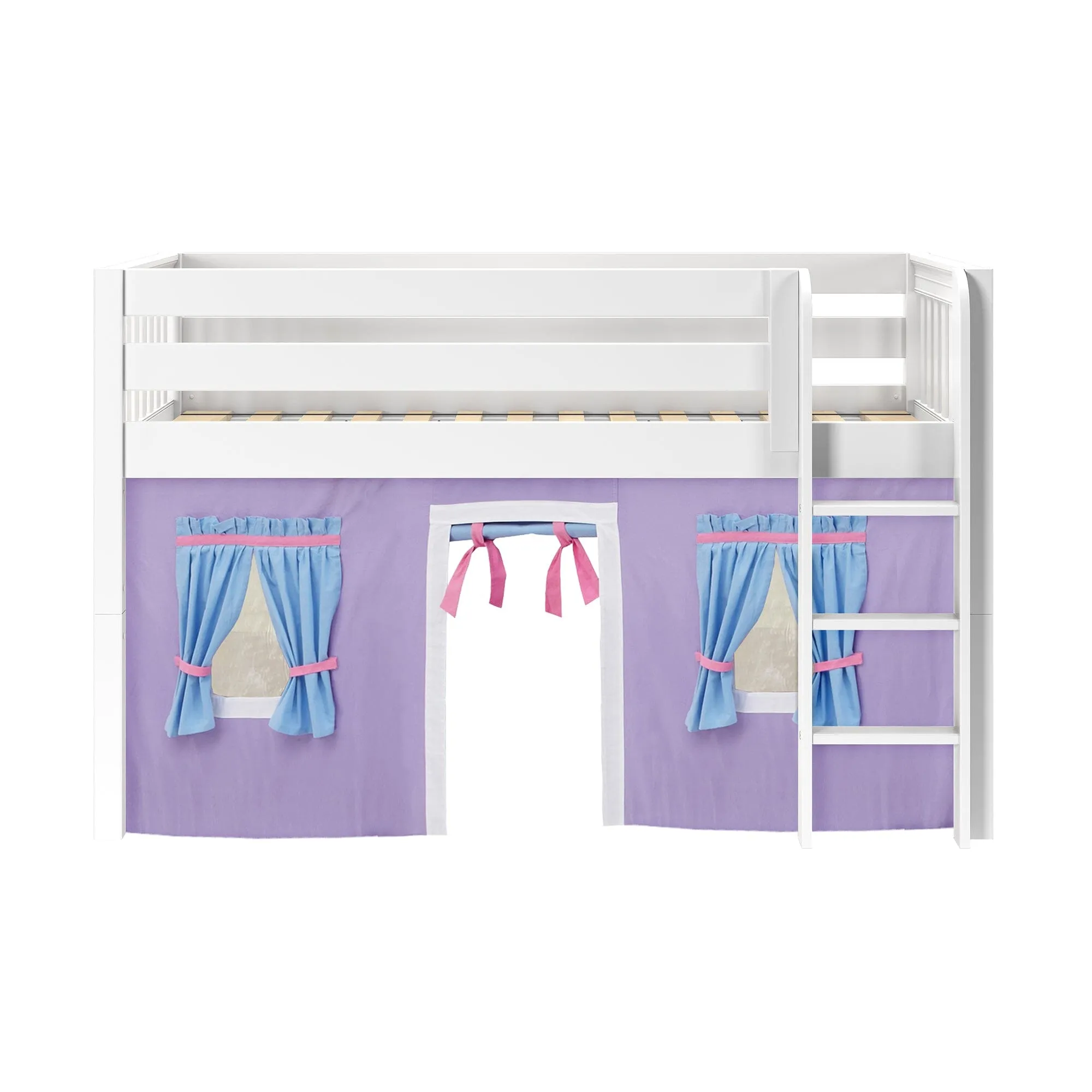 Twin Low Loft Bed with Straight Ladder and Underbed Curtain