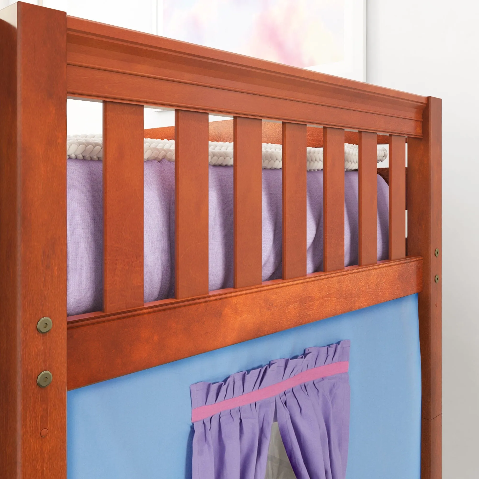 Twin Low Loft Bed with Straight Ladder and Underbed Curtain