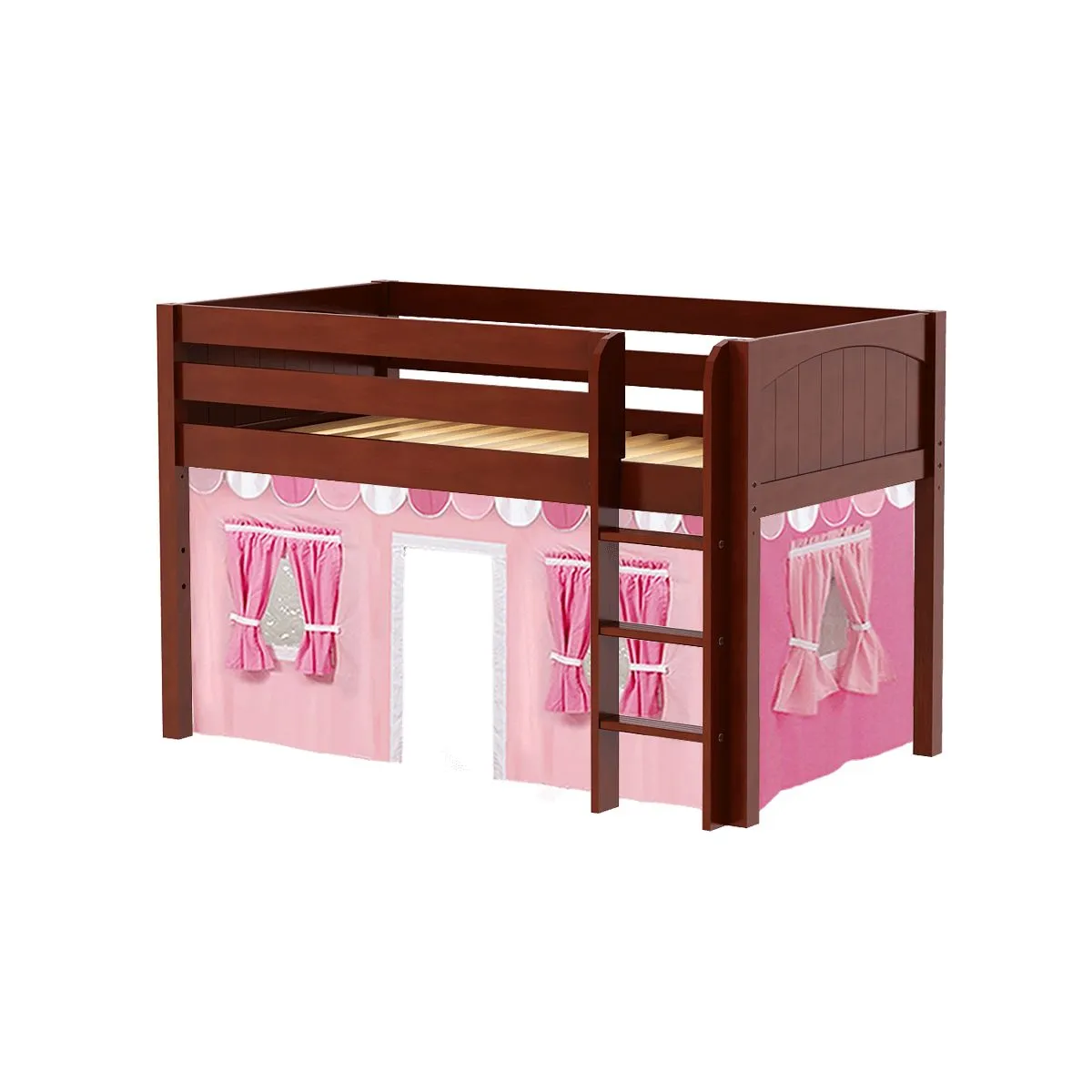 Twin Low Loft Bed with Straight Ladder and Underbed Curtain