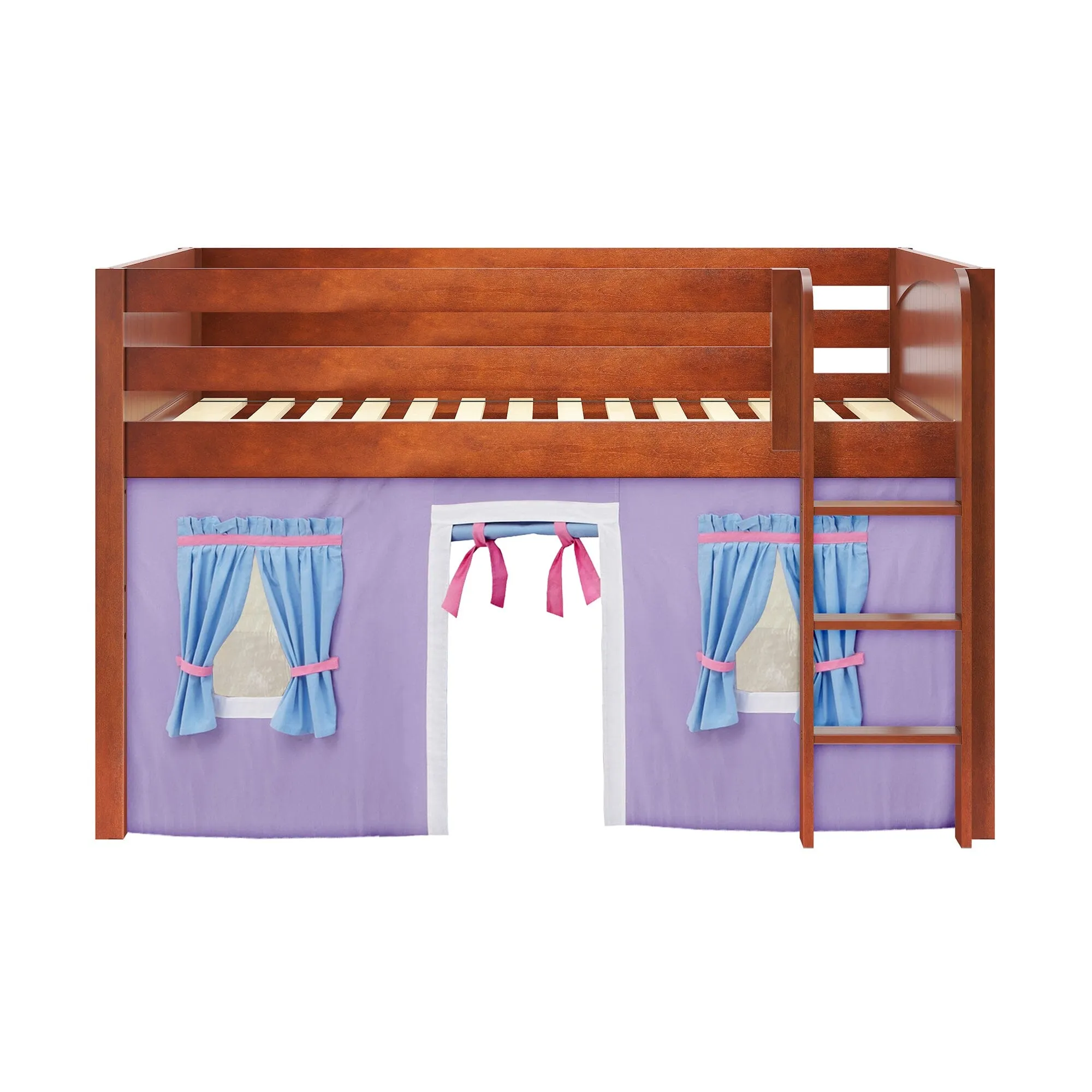 Twin Low Loft Bed with Straight Ladder and Underbed Curtain