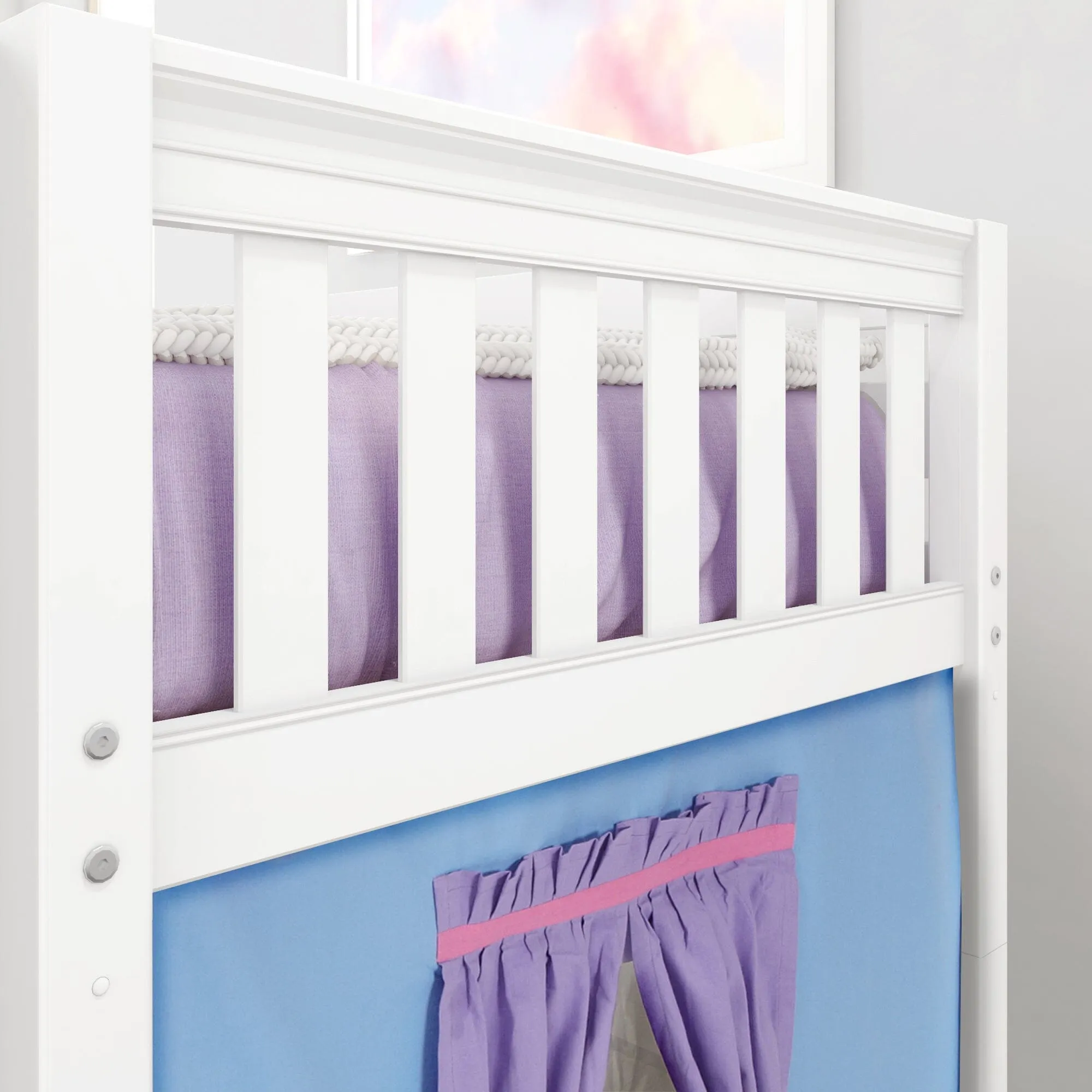 Twin Low Loft Bed with Straight Ladder and Underbed Curtain