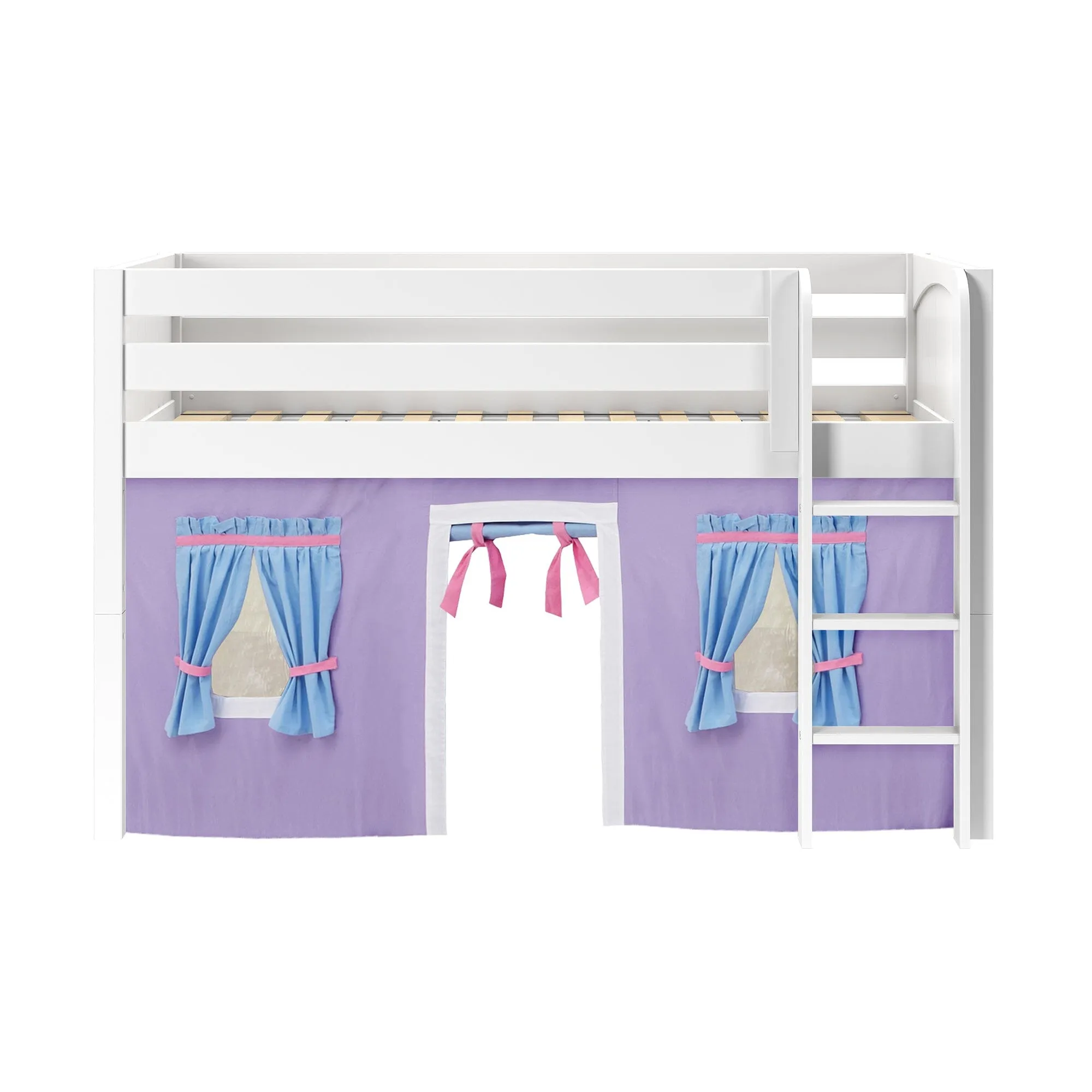 Twin Low Loft Bed with Straight Ladder and Underbed Curtain