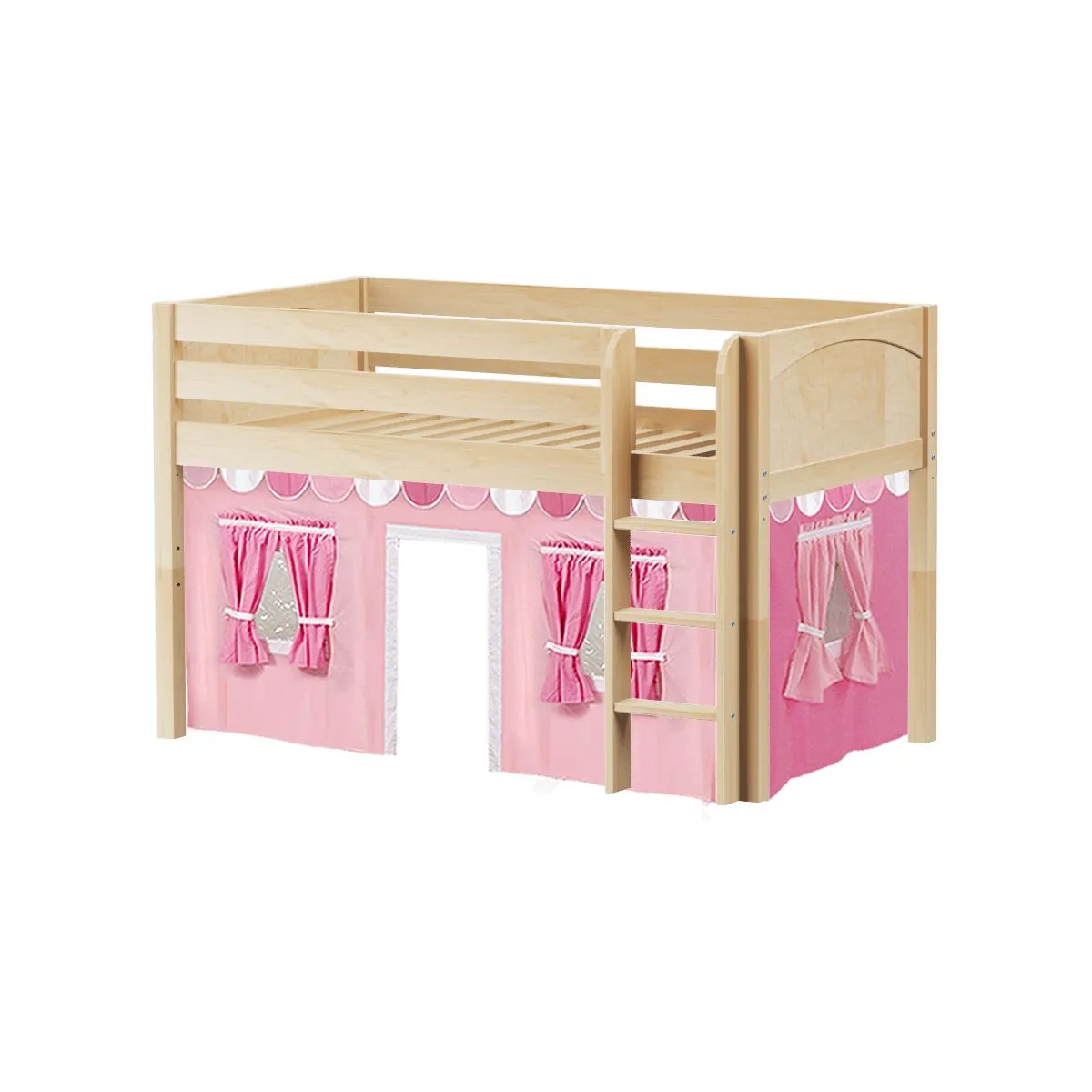 Twin Low Loft Bed with Straight Ladder and Underbed Curtain