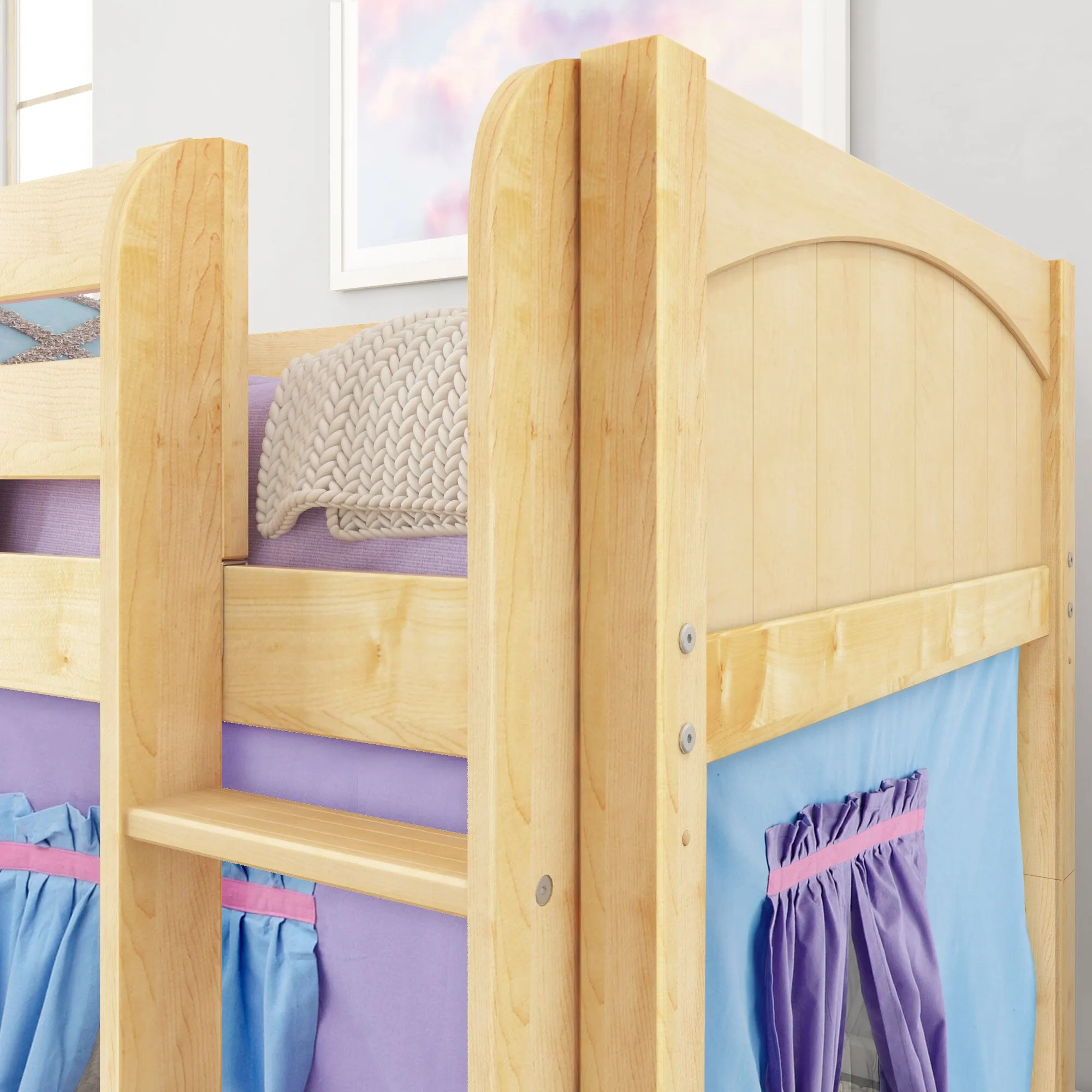 Twin Low Loft Bed with Straight Ladder and Underbed Curtain