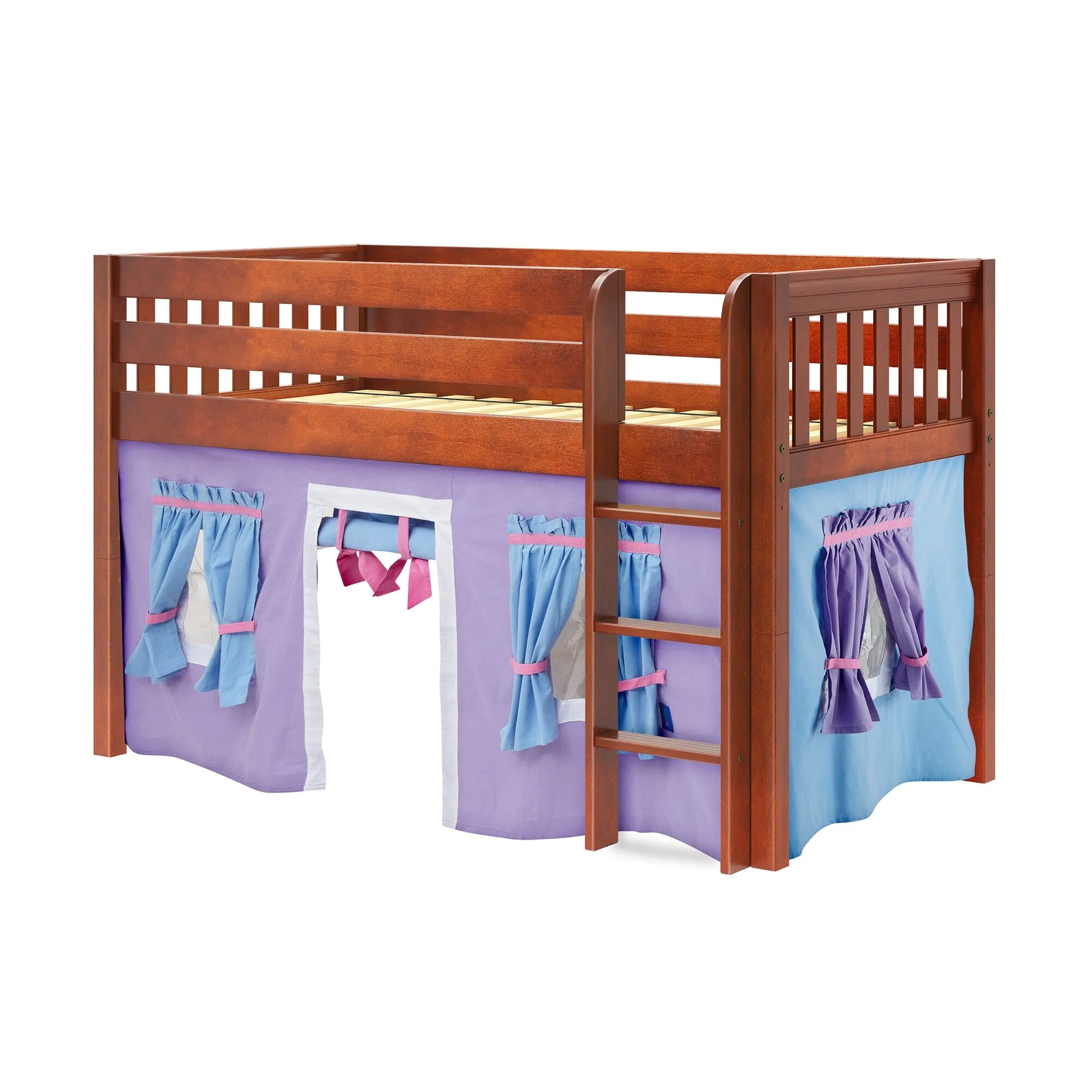 Twin Low Loft Bed with Straight Ladder and Underbed Curtain