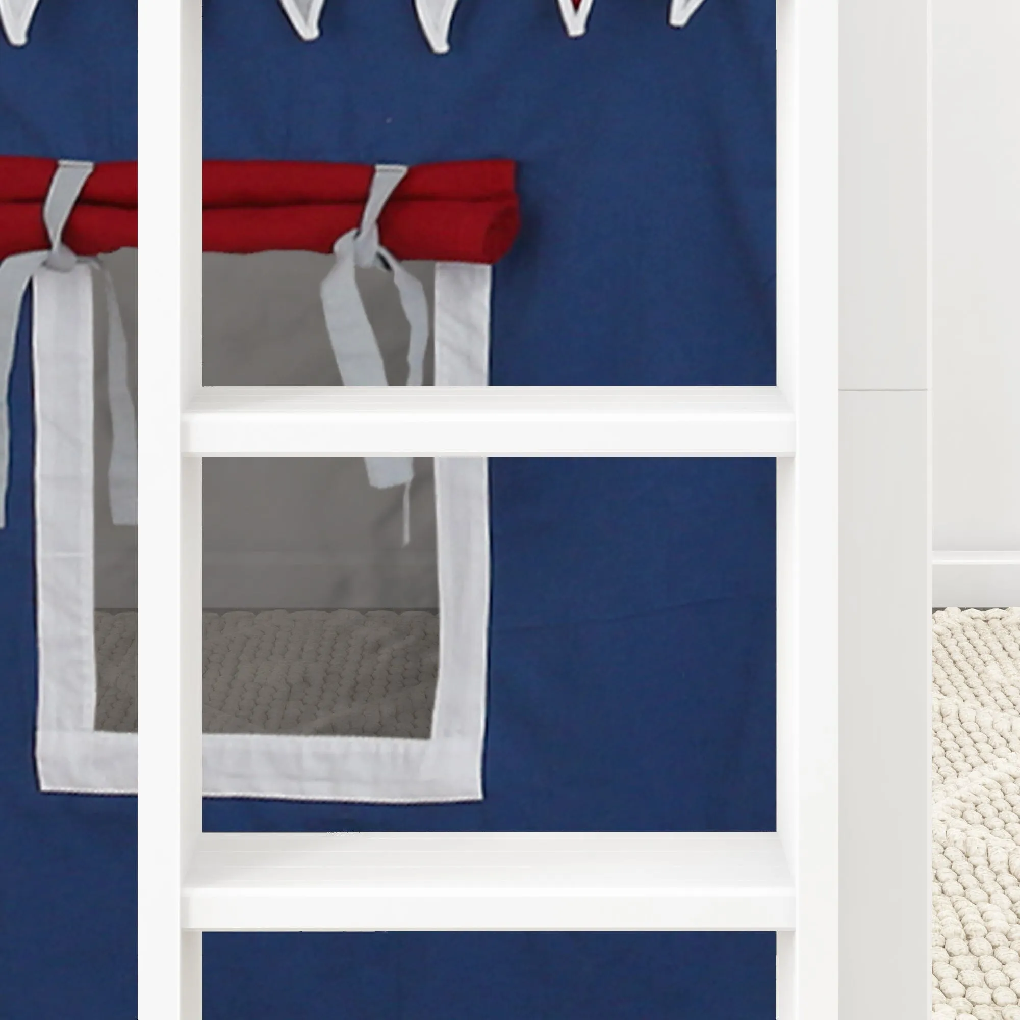 Twin Low Loft Bed with Straight Ladder and Underbed Curtain