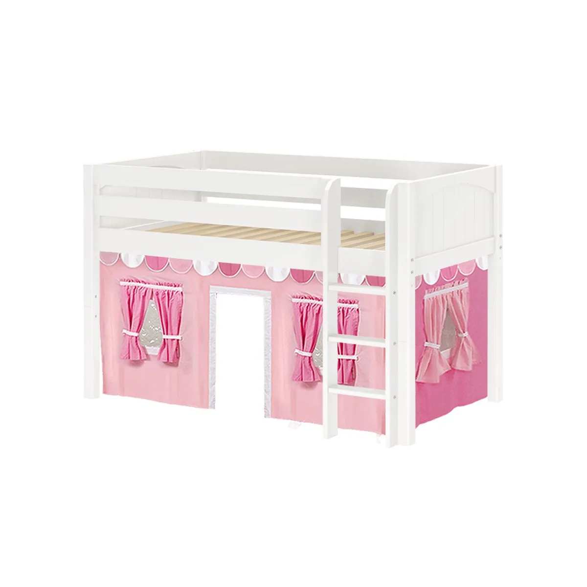 Twin Low Loft Bed with Straight Ladder and Underbed Curtain