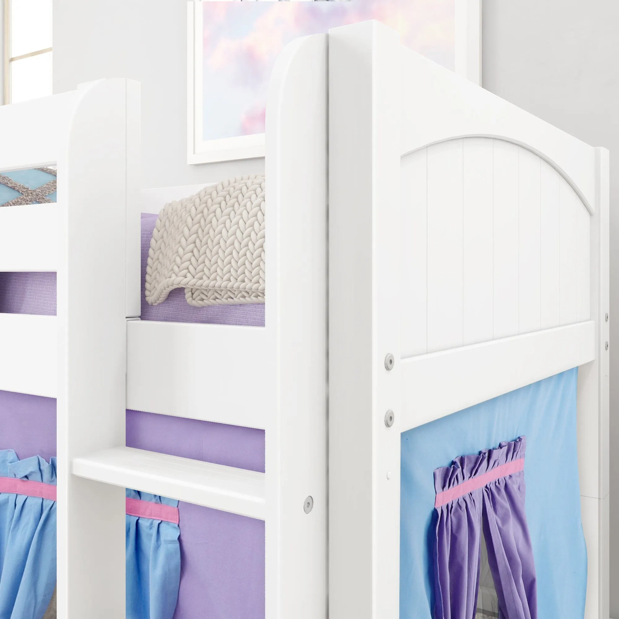 Twin Low Loft Bed with Straight Ladder and Underbed Curtain