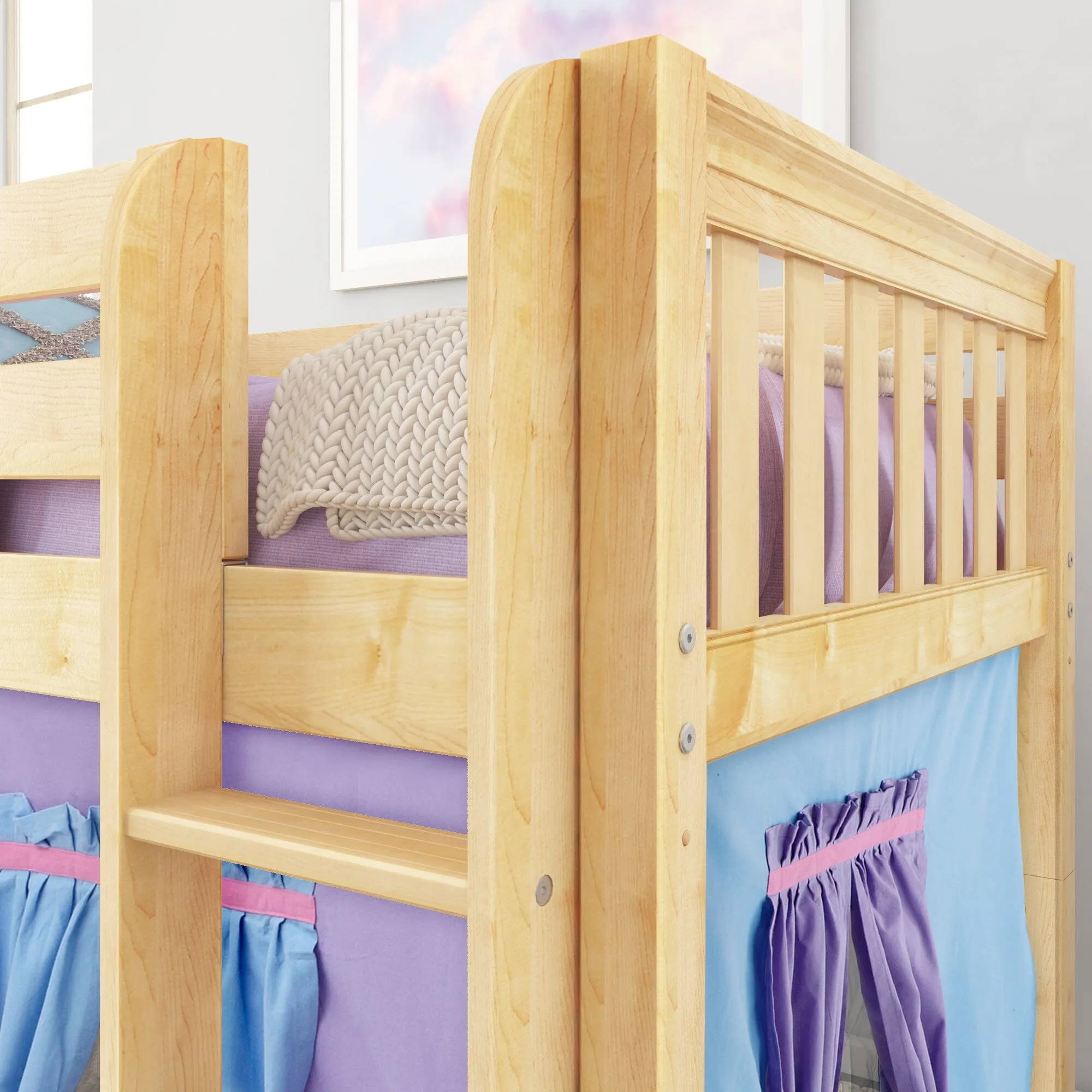 Twin Low Loft Bed with Straight Ladder and Underbed Curtain