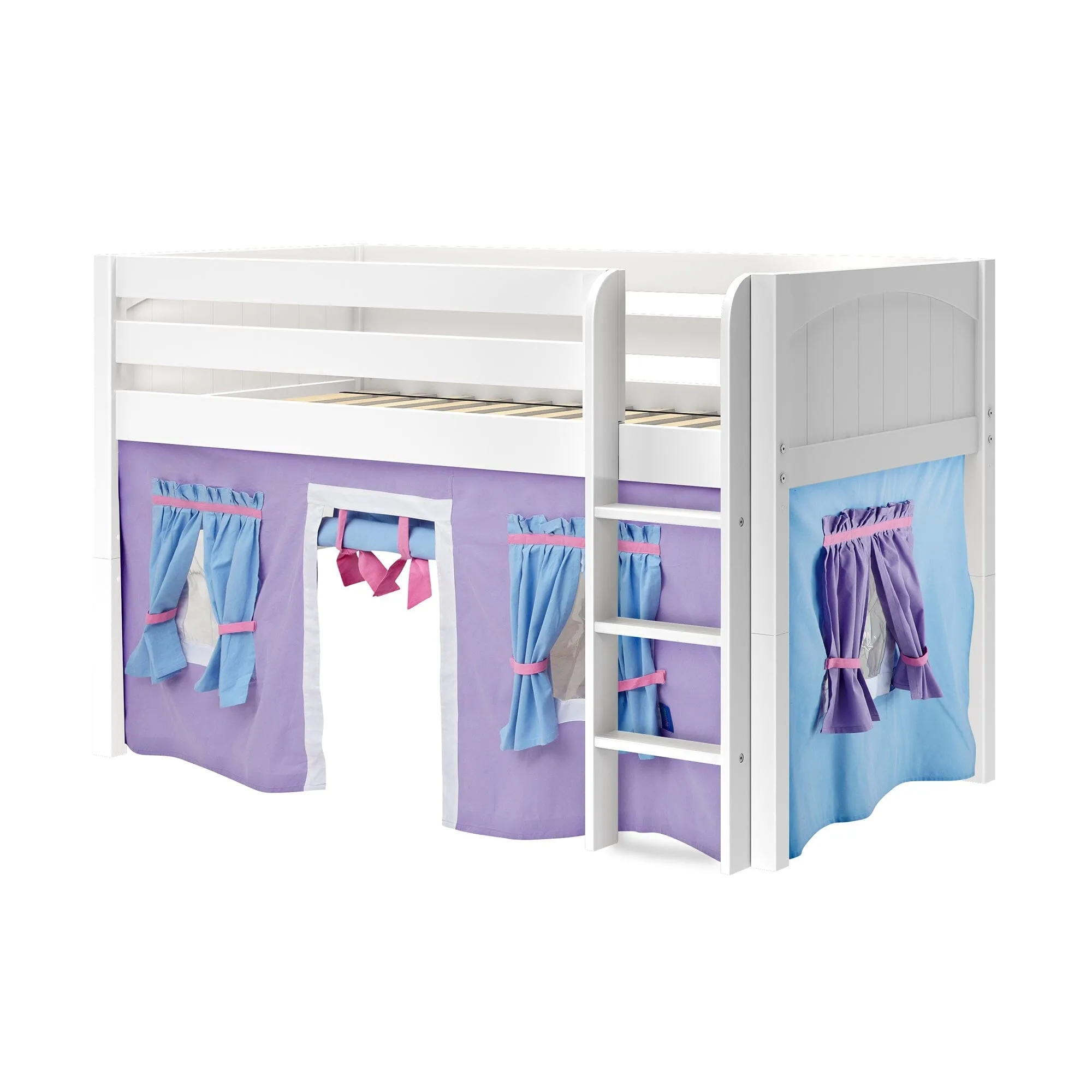 Twin Low Loft Bed with Straight Ladder and Underbed Curtain