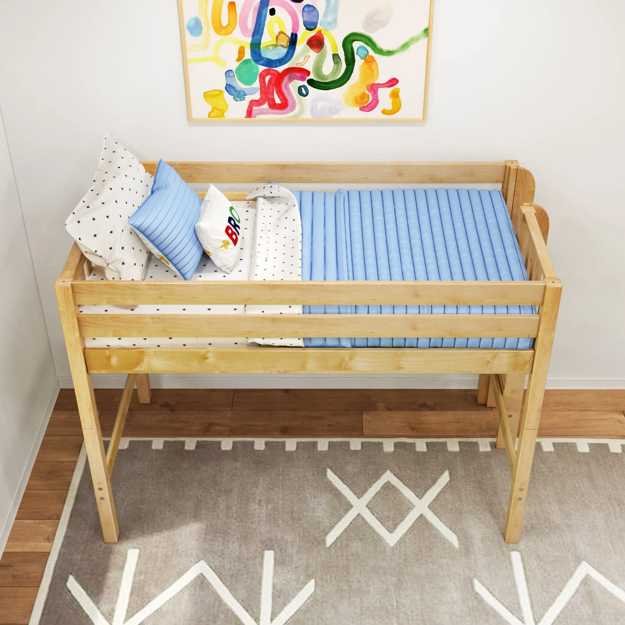 Twin Mid Loft Bed with Ladder on End