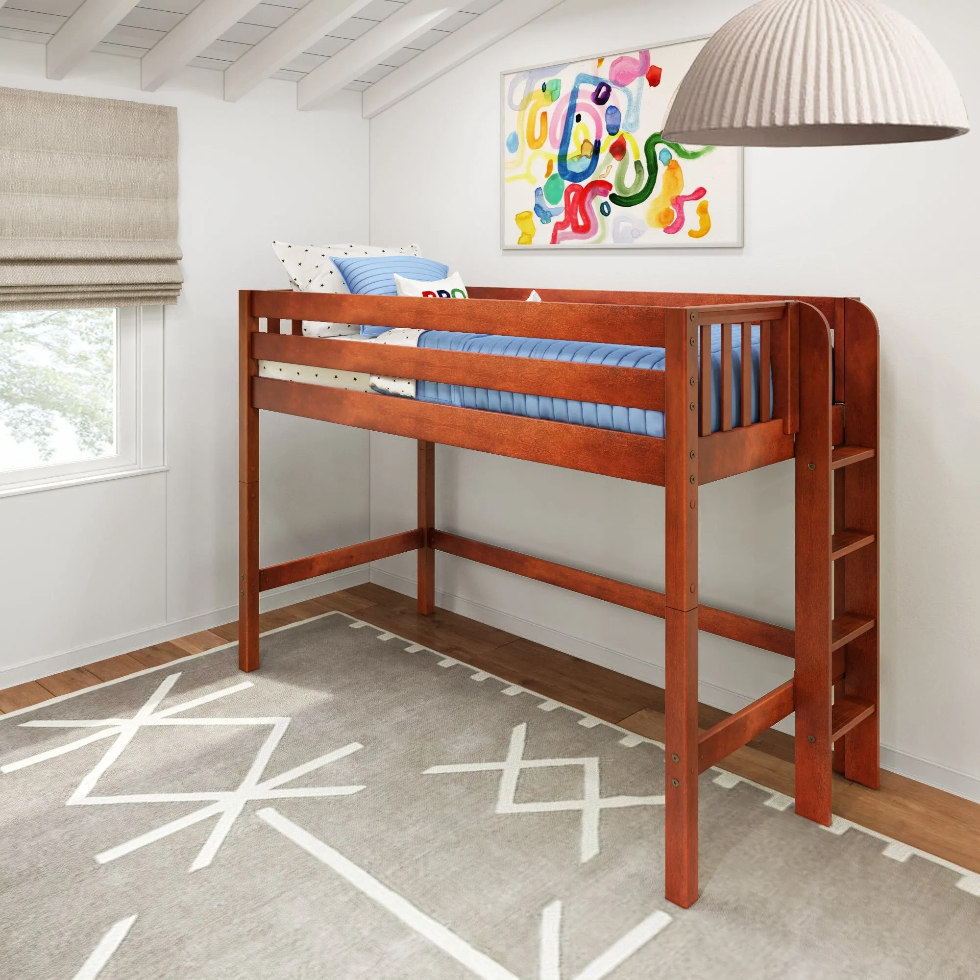 Twin Mid Loft Bed with Ladder on End