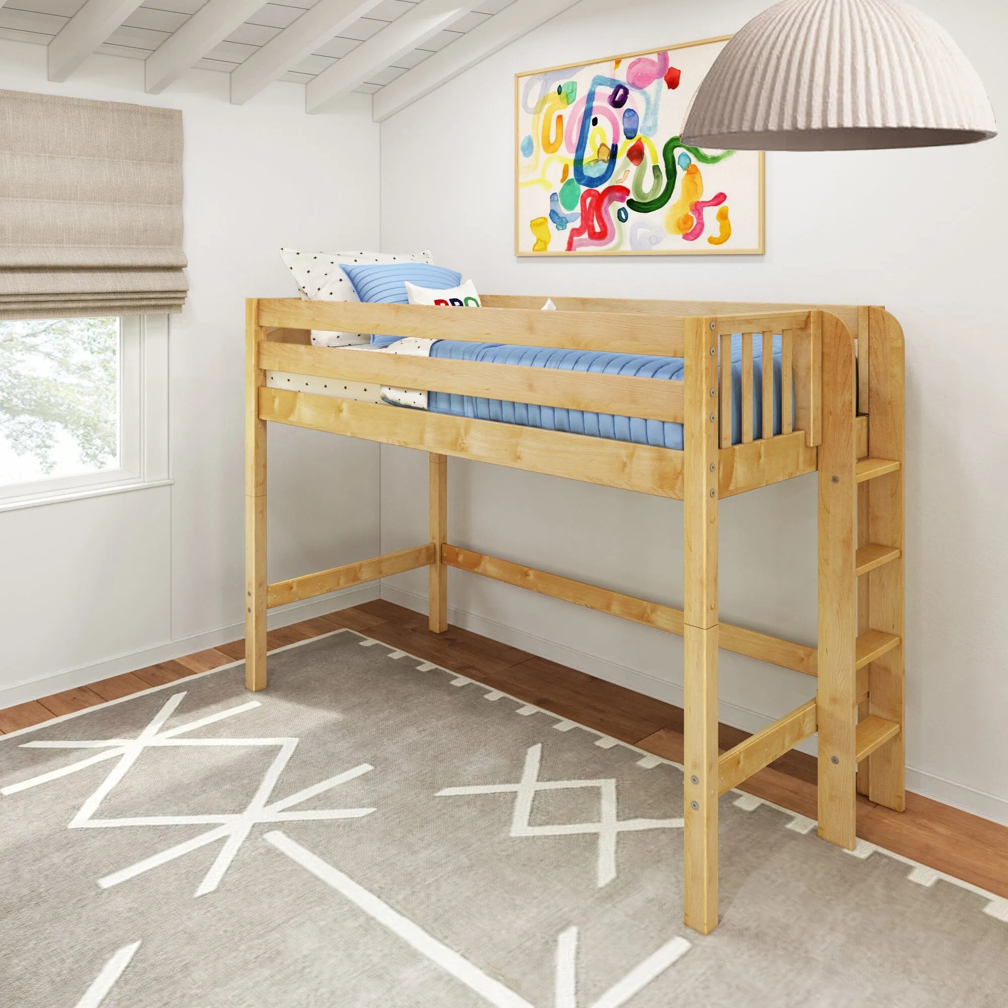 Twin Mid Loft Bed with Ladder on End