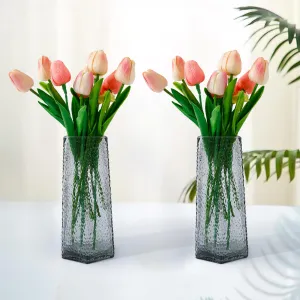 UMAI Glass Vase for Home Decor (2Pcs- 22cm) |Center Table Decorative Items| Flower Vases For Home Decor| Dining Table Decorative Items| Transparent Flower Vase For Living Room, Office, Bookshelf- Grey