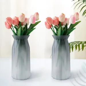 UMAI Glass Vase for Home Decor (2Pcs- 24cm) |Center Table Decorative Items| Flower Vases For Home Decor| Dining Table Decorative Items| Transparent Flower Vase For Living Room, Office, Bookshelf- Grey