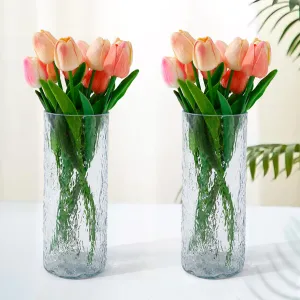 UMAI Glass Vase for Home Decor (2Pcs- 24cm) |Center Table Decorative Items| Flower Vases for Home Decor| Dining Table Decorative Items| Transparent Flower Vase for Living Room, Office, Bookshelf