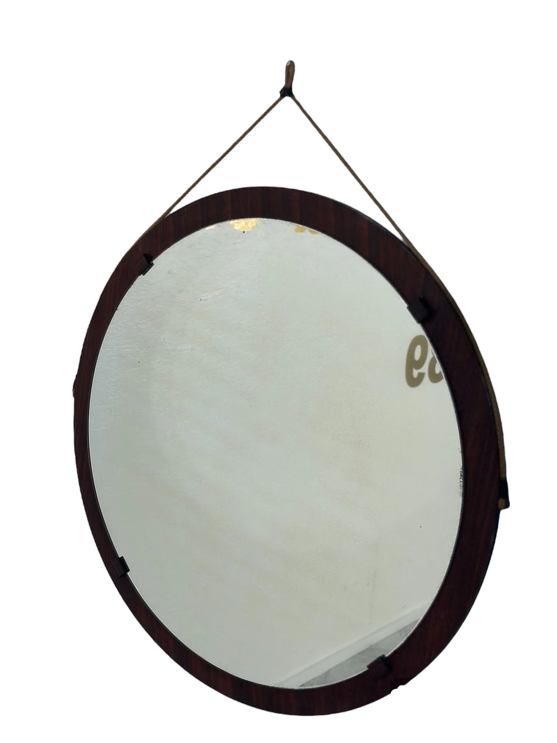 Vintage Italian Wood Round Wall Mirror 1980