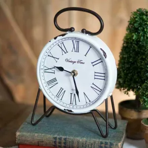 White Distressed Vintage Time Tabletop Clock