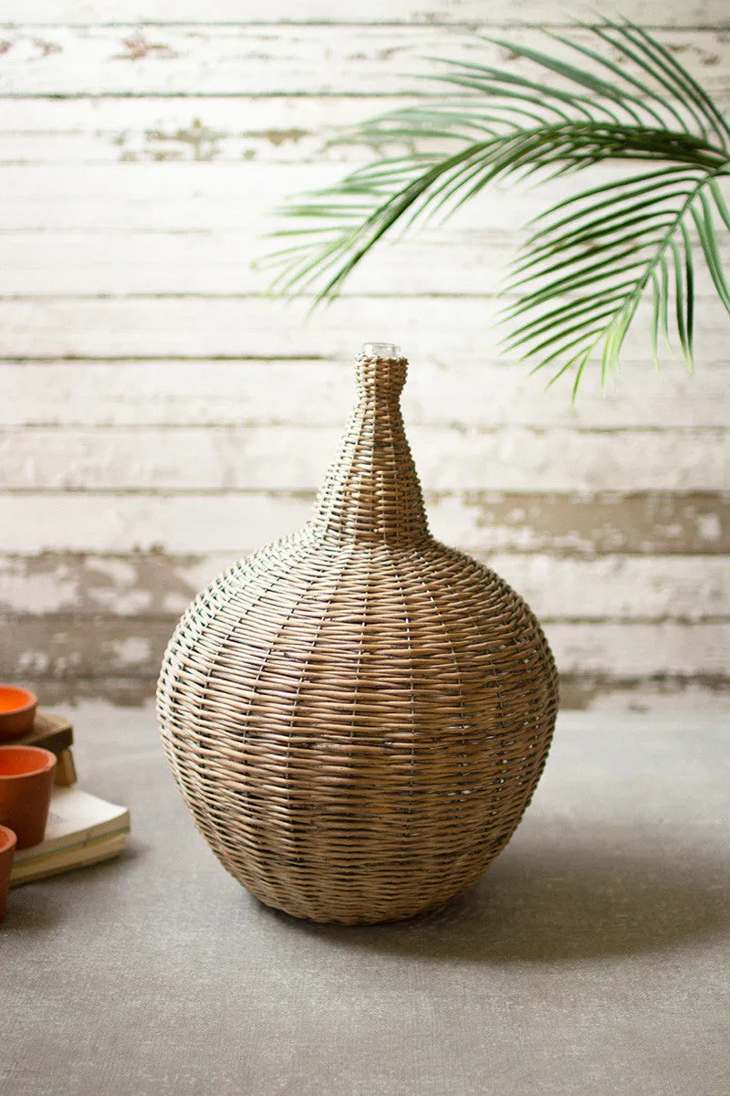 Wicker Vessel With Glass Neck