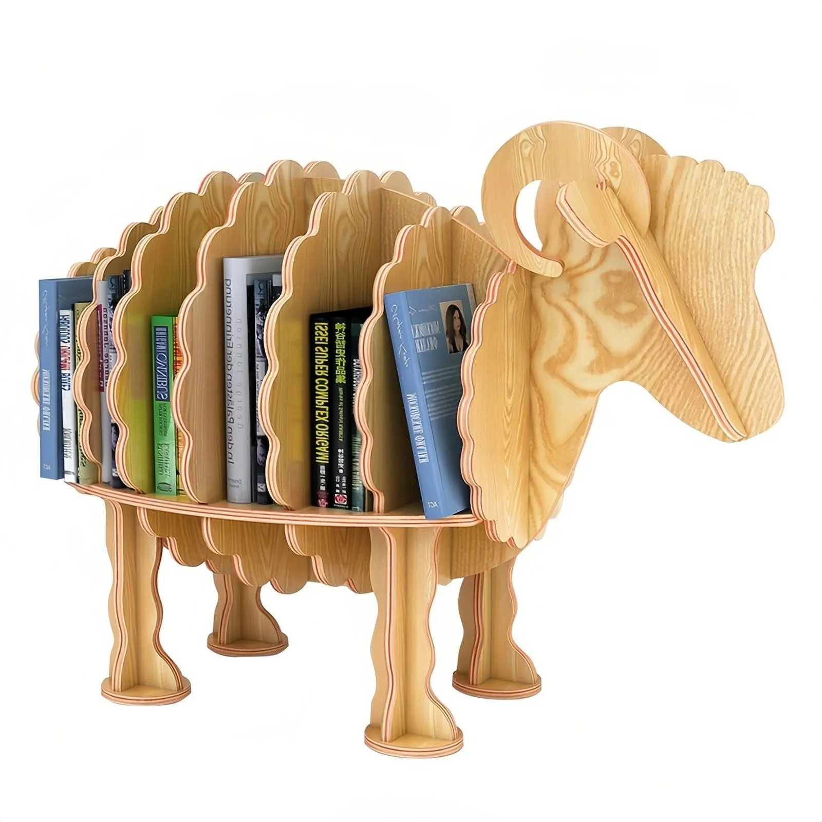 Wooden Bookshelves Sheep Animal Shape Bookshelf Kids Bookcases Storage Rack