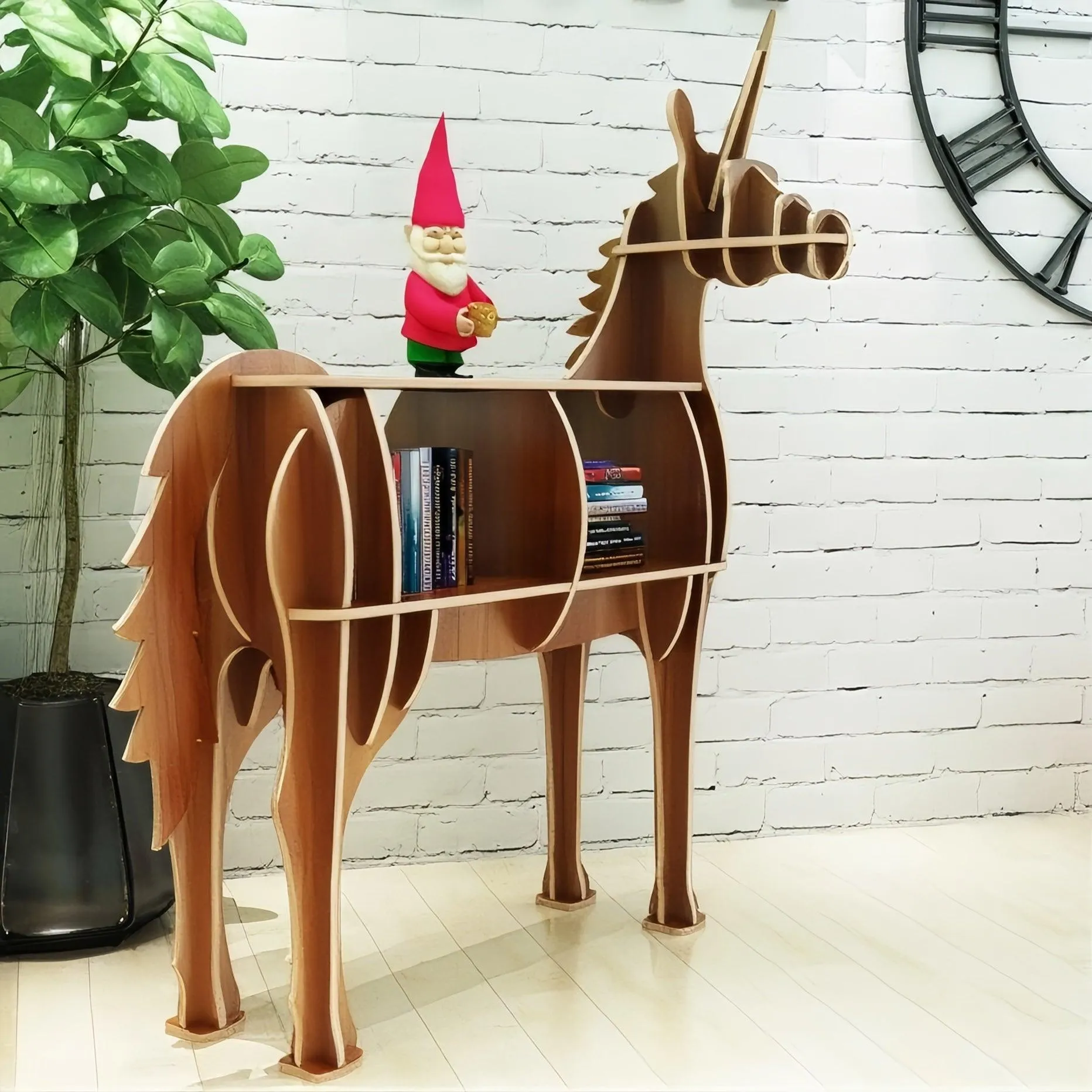 Wooden Bookshelves Unicorn Animal Shape Bookshelf Kids Bookcases Storage Rack