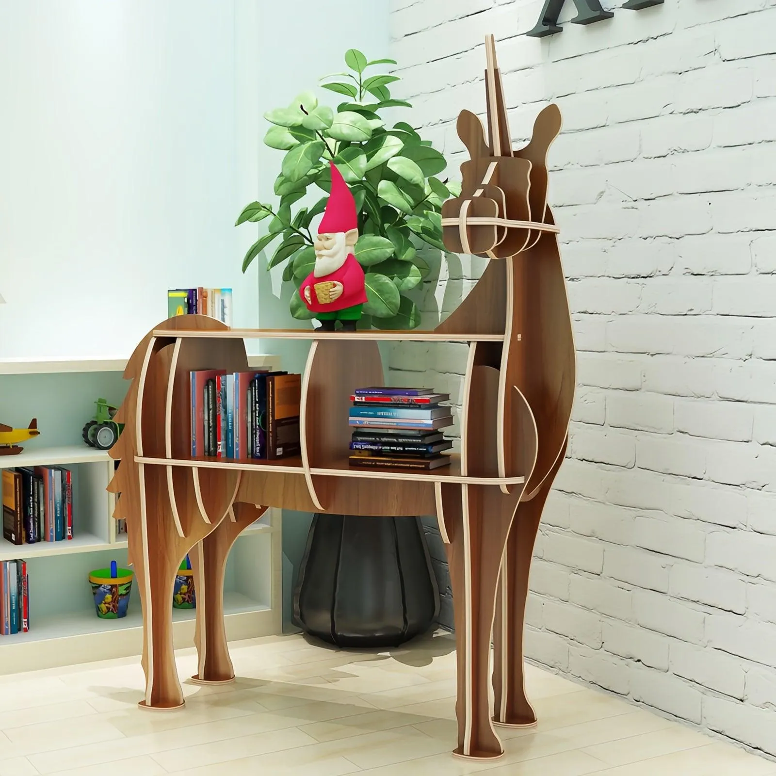 Wooden Bookshelves Unicorn Animal Shape Bookshelf Kids Bookcases Storage Rack