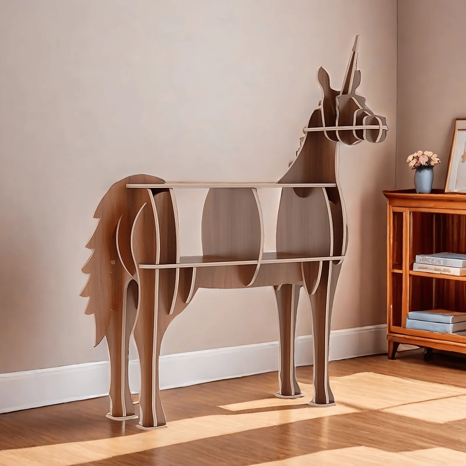 Wooden Bookshelves Unicorn Animal Shape Bookshelf Kids Bookcases Storage Rack