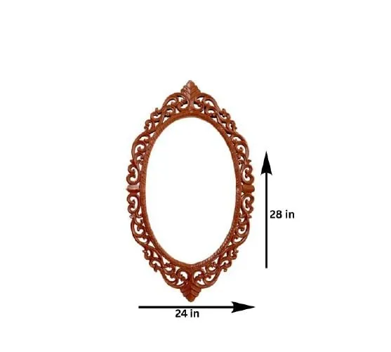 Wooden Mirror Frame| Majestic Oval Shape | Royal Golden Frame | Hand Carving Art for Interior Decoration Wall Hangings (Only Frame Without Mirror)