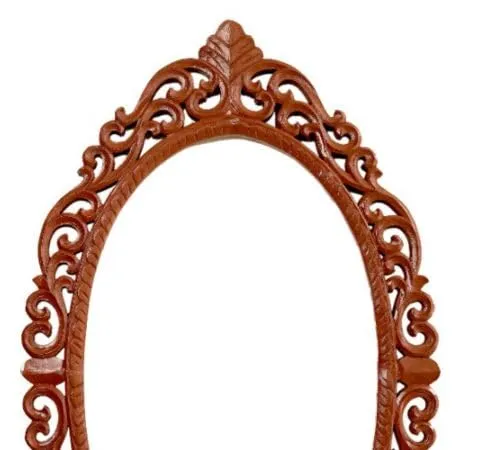 Wooden Mirror Frame| Majestic Oval Shape | Royal Golden Frame | Hand Carving Art for Interior Decoration Wall Hangings (Only Frame Without Mirror)