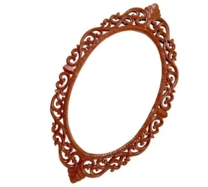 Wooden Mirror Frame| Majestic Oval Shape | Royal Golden Frame | Hand Carving Art for Interior Decoration Wall Hangings (Only Frame Without Mirror)