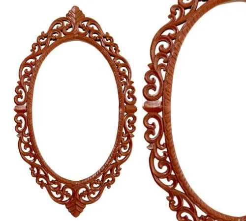 Wooden Mirror Frame| Majestic Oval Shape | Royal Golden Frame | Hand Carving Art for Interior Decoration Wall Hangings (Only Frame Without Mirror)