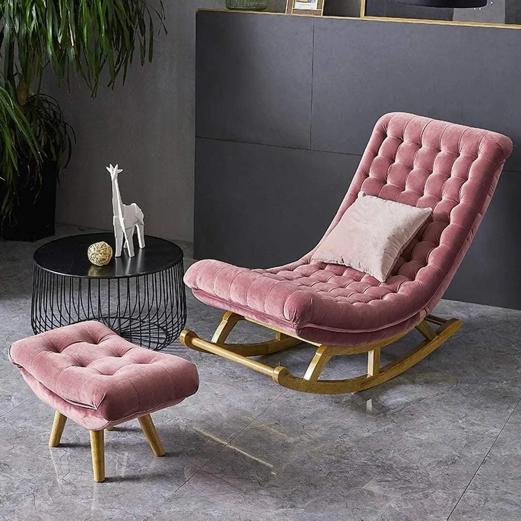 Wooden Twist Pink Recliner Lounger Wooden Rocking Chair in Premium Soft Comfortable Cushion